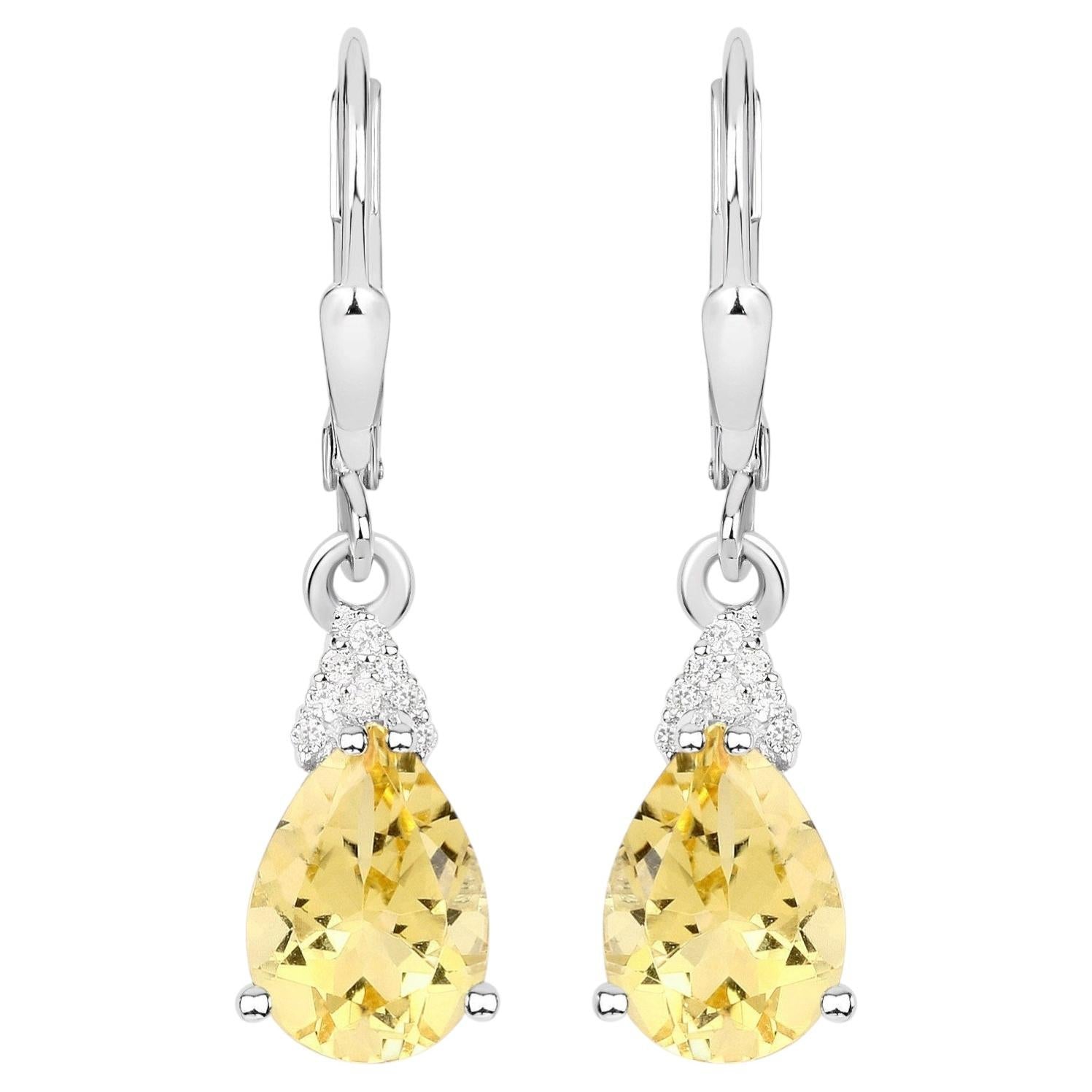 Citrine Earrings With White Zircon 2.76 Carats Sterling Silver