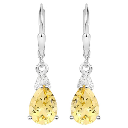 Citrine Earrings With White Zircon 2.76 Carats Sterling Silver