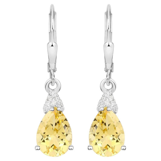 Citrine Earrings With White Zircon 2.76 Carats Sterling Silver