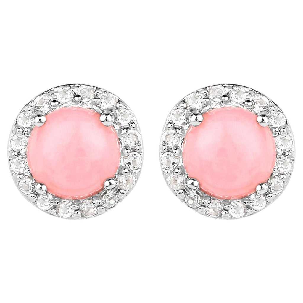 Natural Pink Opal Earrings With White Topaz 1.32 Carats Sterling Silver