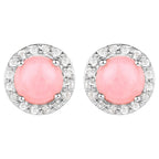 Natural Pink Opal Earrings With White Topaz 1.32 Carats Sterling Silver