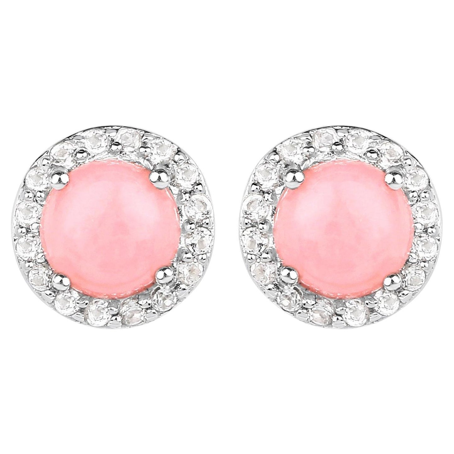 Natural Pink Opal Earrings With White Topaz 1.32 Carats Sterling Silver