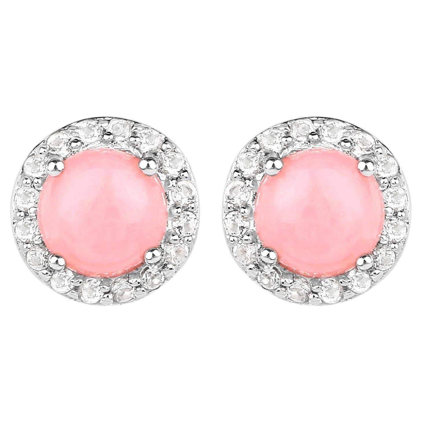 Natural Pink Opal Earrings With White Topaz 1.32 Carats Sterling Silver