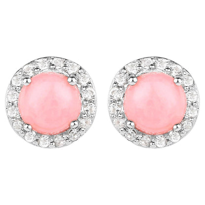 Natural Pink Opal Earrings With White Topaz 1.32 Carats Sterling Silver