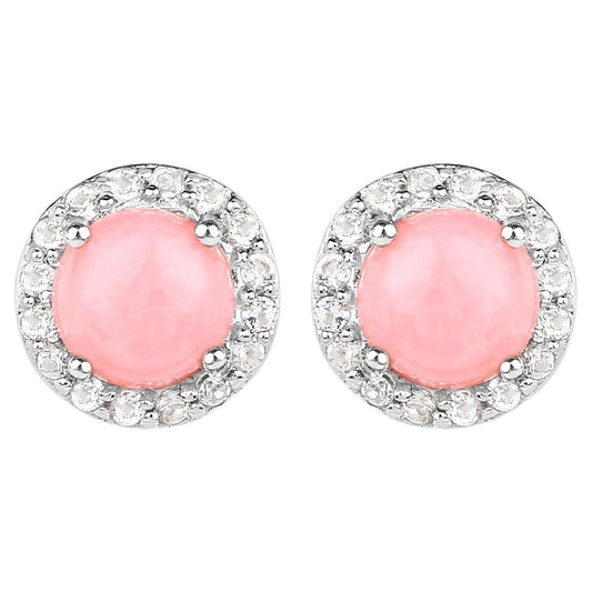Natural Pink Opal Earrings With White Topaz 1.32 Carats Sterling Silver