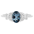 London Blue Topaz Butterfly Ring With Diamonds 0.9 Carats 14K White Gold
