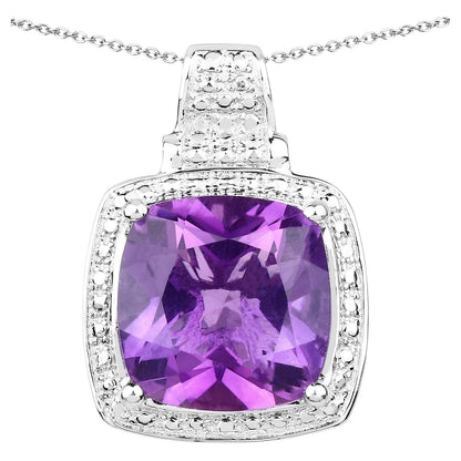 Amethyst Pendant Necklace 5.8 Carats Sterling Silver