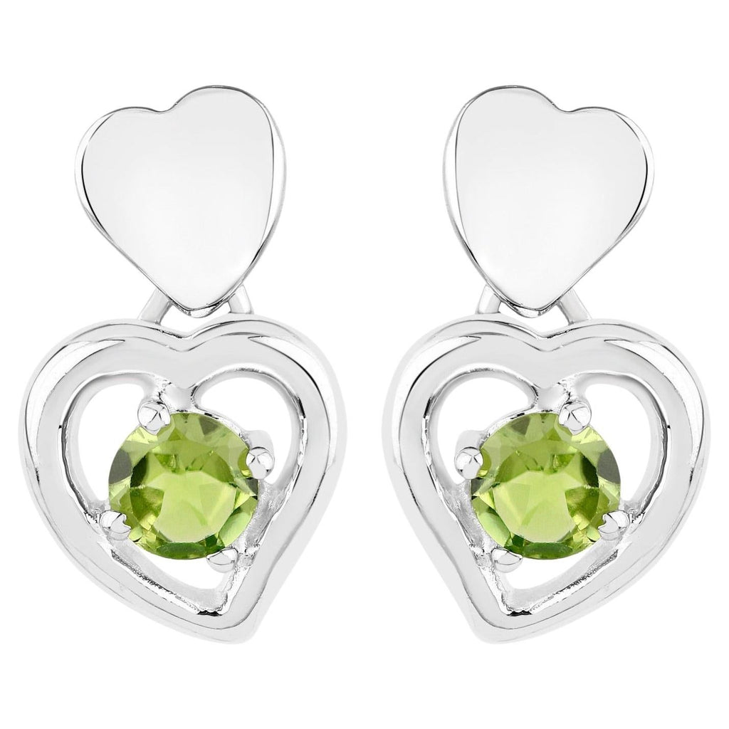 Peridot Heart Earrings 1.58 Carats Sterling Silver