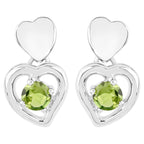 Peridot Heart Earrings 1.58 Carats Sterling Silver