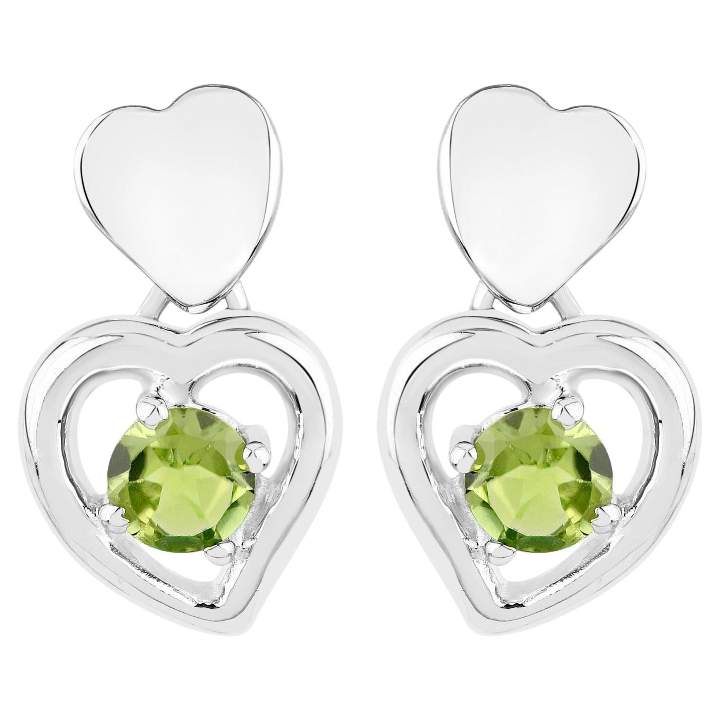 Peridot Heart Earrings 1.58 Carats Sterling Silver