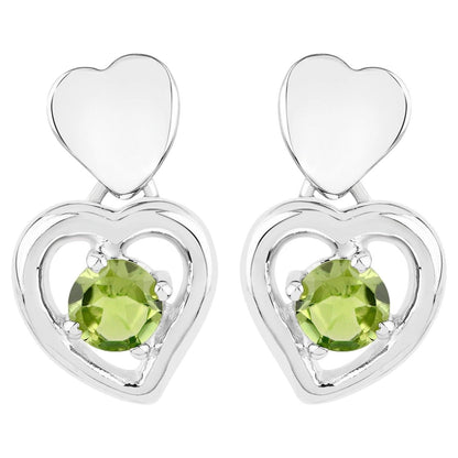 Peridot Heart Earrings 1.58 Carats Sterling Silver
