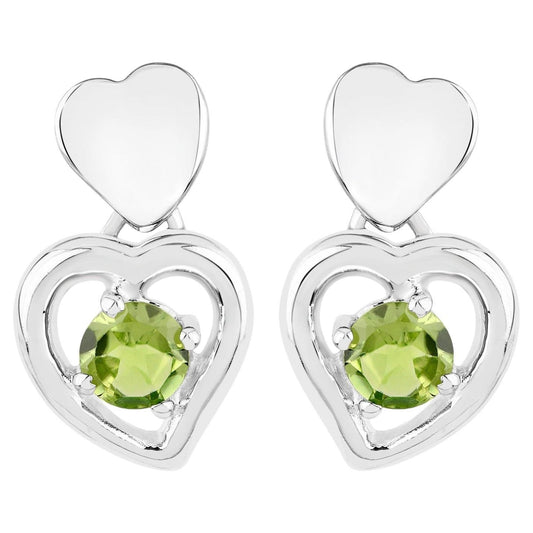 Peridot Heart Earrings 1.58 Carats Sterling Silver