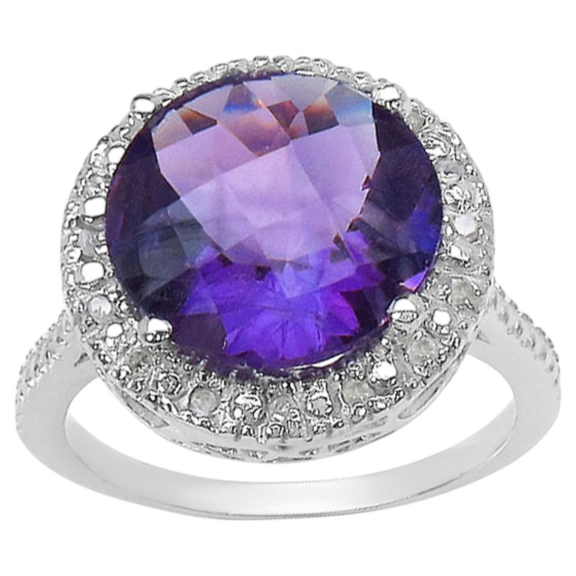 Amethyst Ring With Diamonds 5.7 Carats Sterling Silver