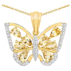 Citrine Butterfly Pendant With White Topaz 1.79 Carats Gold Plated Silver