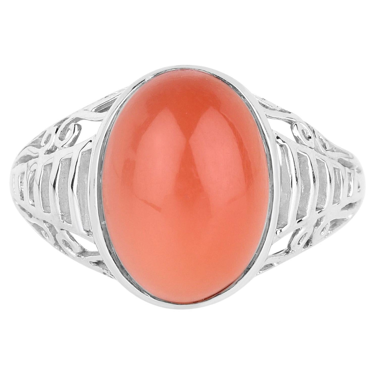 Peach Moonstone Ring 5.98 Carats Sterling Silver