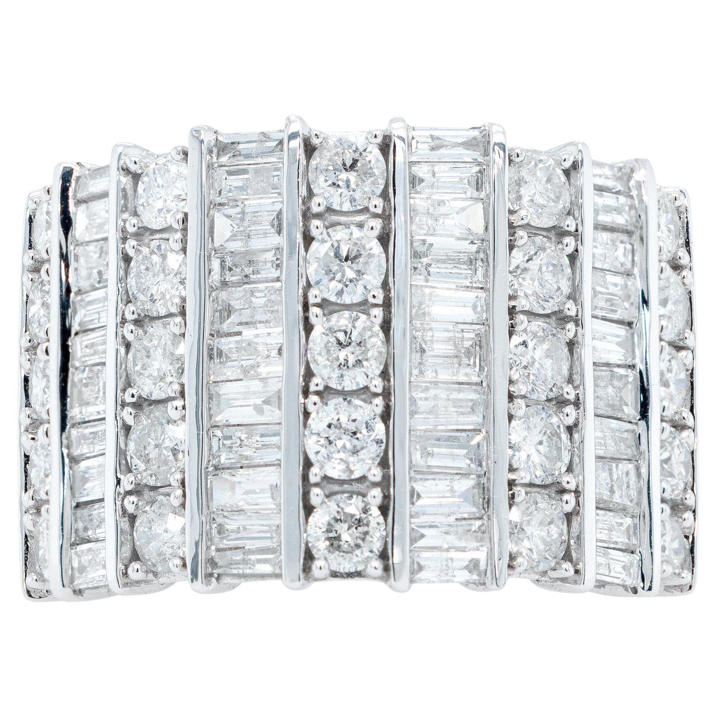 Diamond Cluster Cocktail Ring Baguette and Round 3 Carats 14K White Gold