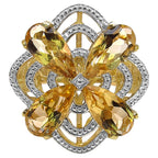 Citrine Flower Ring With Diamonds 8.79 Carats Gold Plated Silver