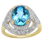 Swiss Blue Topaz Ring 3.24 Carats Gold Plated Silver