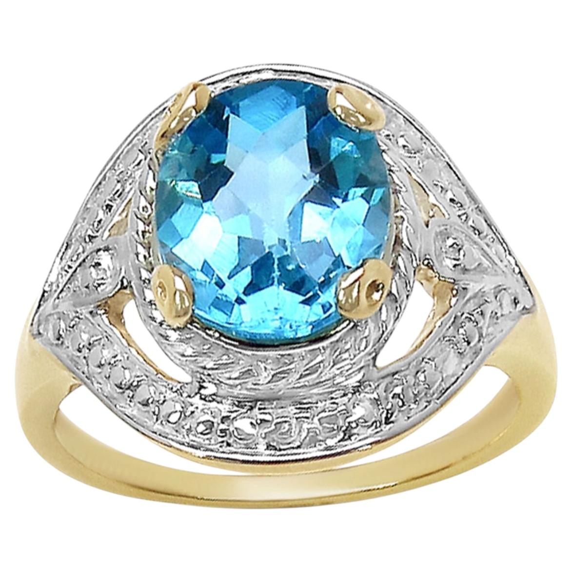 Swiss Blue Topaz Ring 3.24 Carats Gold Plated Silver