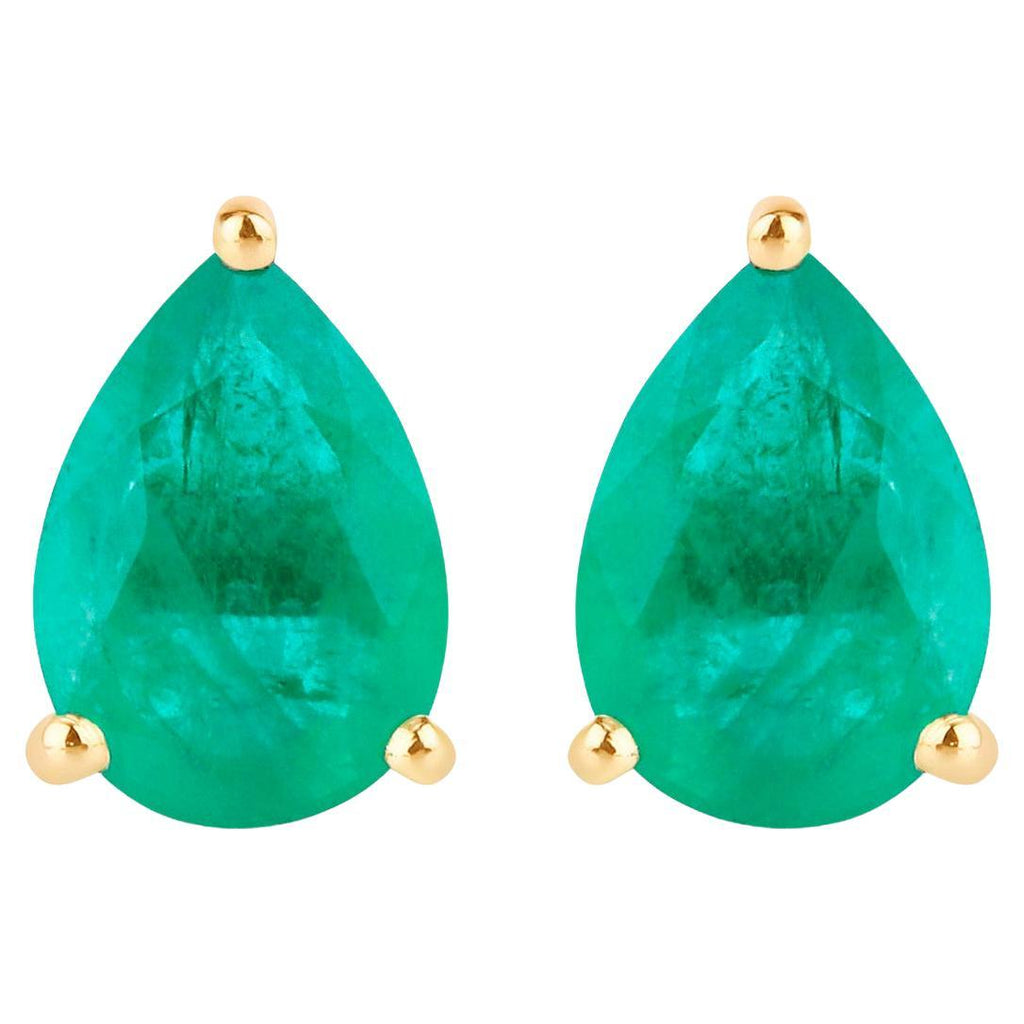 Zambian Emerald Stud Earrings 1.29 Carats 10K Yellow Gold