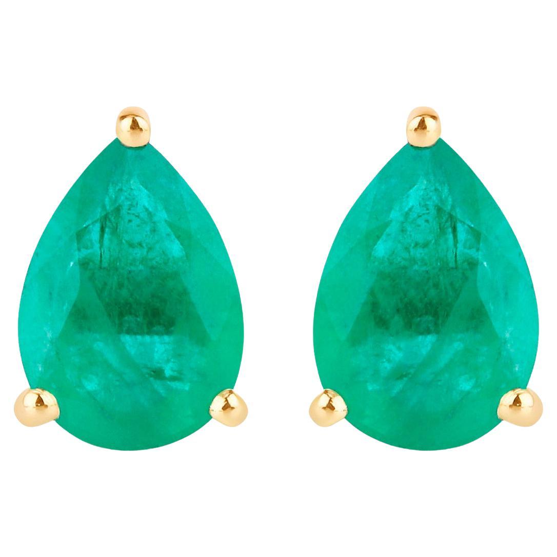 Zambian Emerald Stud Earrings 1.29 Carats 10K Yellow Gold