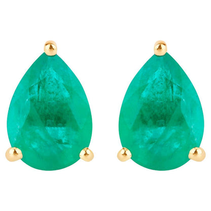 Zambian Emerald Stud Earrings 1.29 Carats 10K Yellow Gold