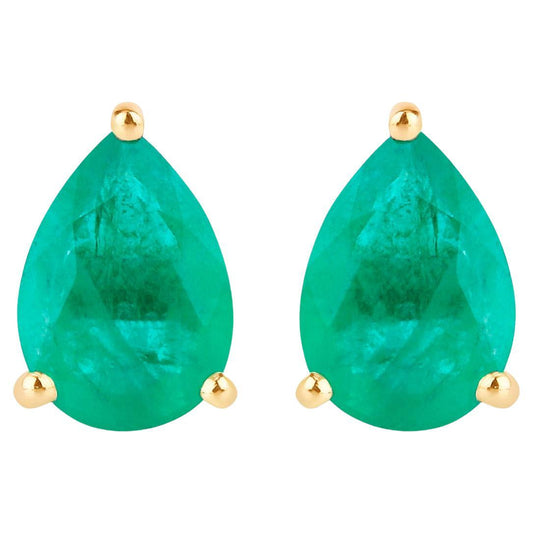 Zambian Emerald Stud Earrings 1.29 Carats 10K Yellow Gold