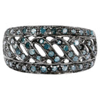 Blue Diamond Leaf Ring 0.58 Carats Sterling Silver