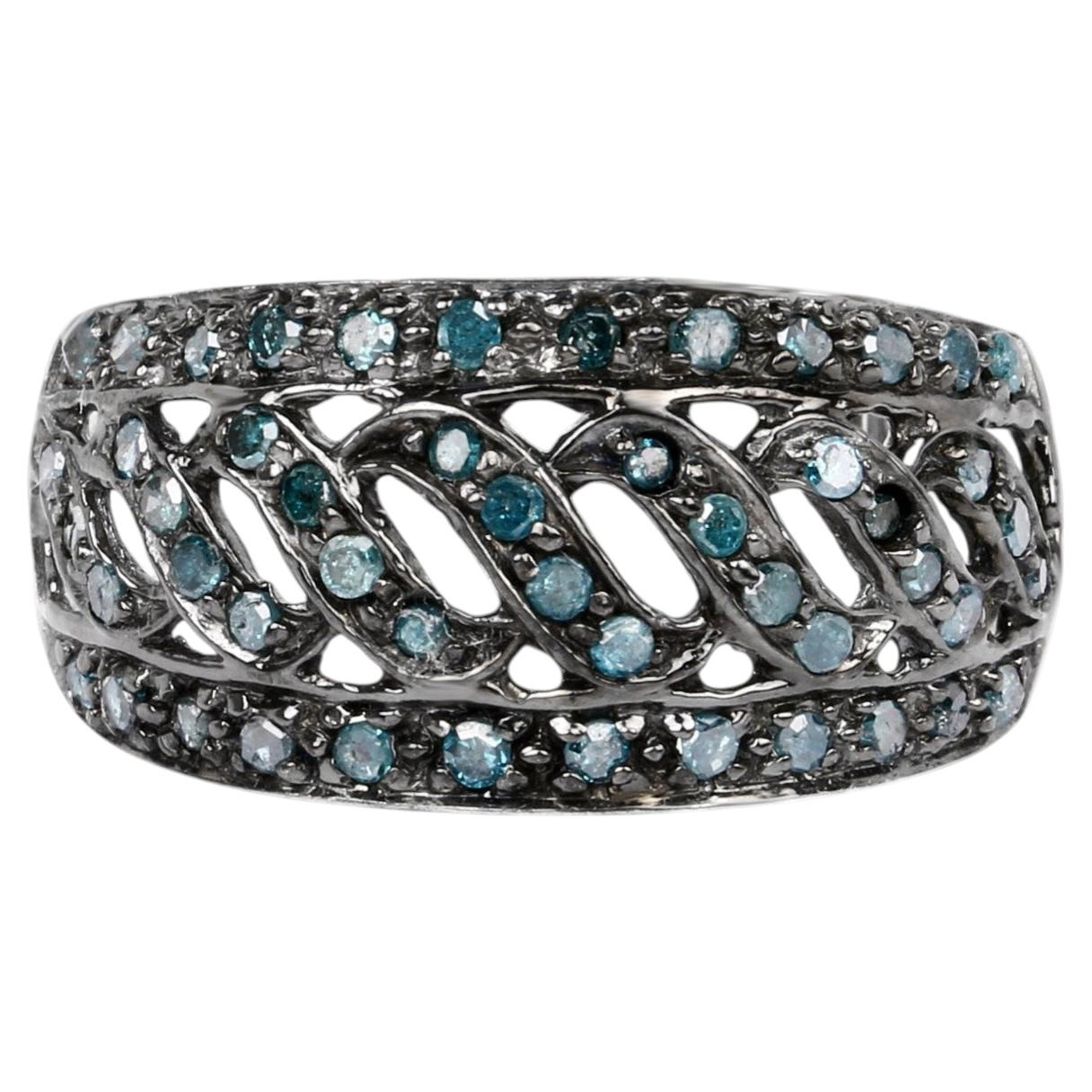 Blue Diamond Leaf Ring 0.58 Carats Sterling Silver