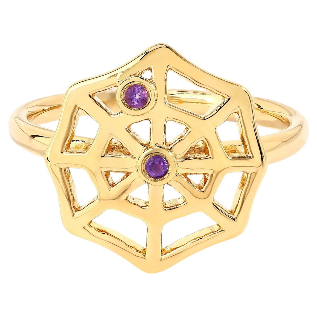 Amethyst Spider Web Ring 0.02 Carats Gold Plated Silver