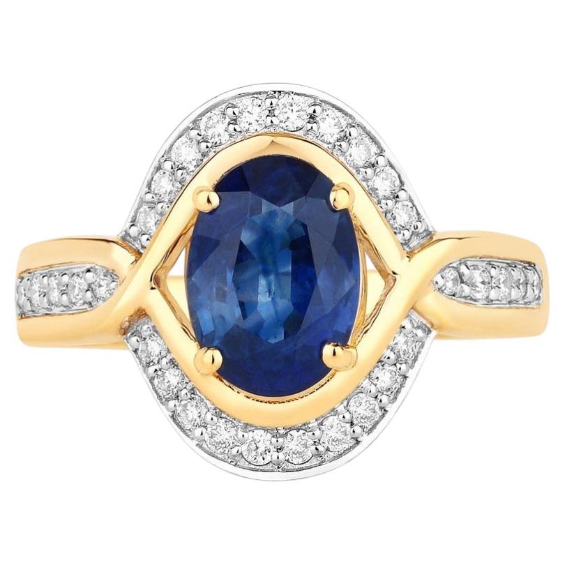 Blue Sapphire Ring With Diamonds 2.33 Carats 18K Yellow Gold