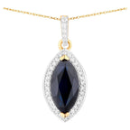Blue Sapphire Pendant Necklace Diamonds 2.28 Carats 10K Yellow Gold