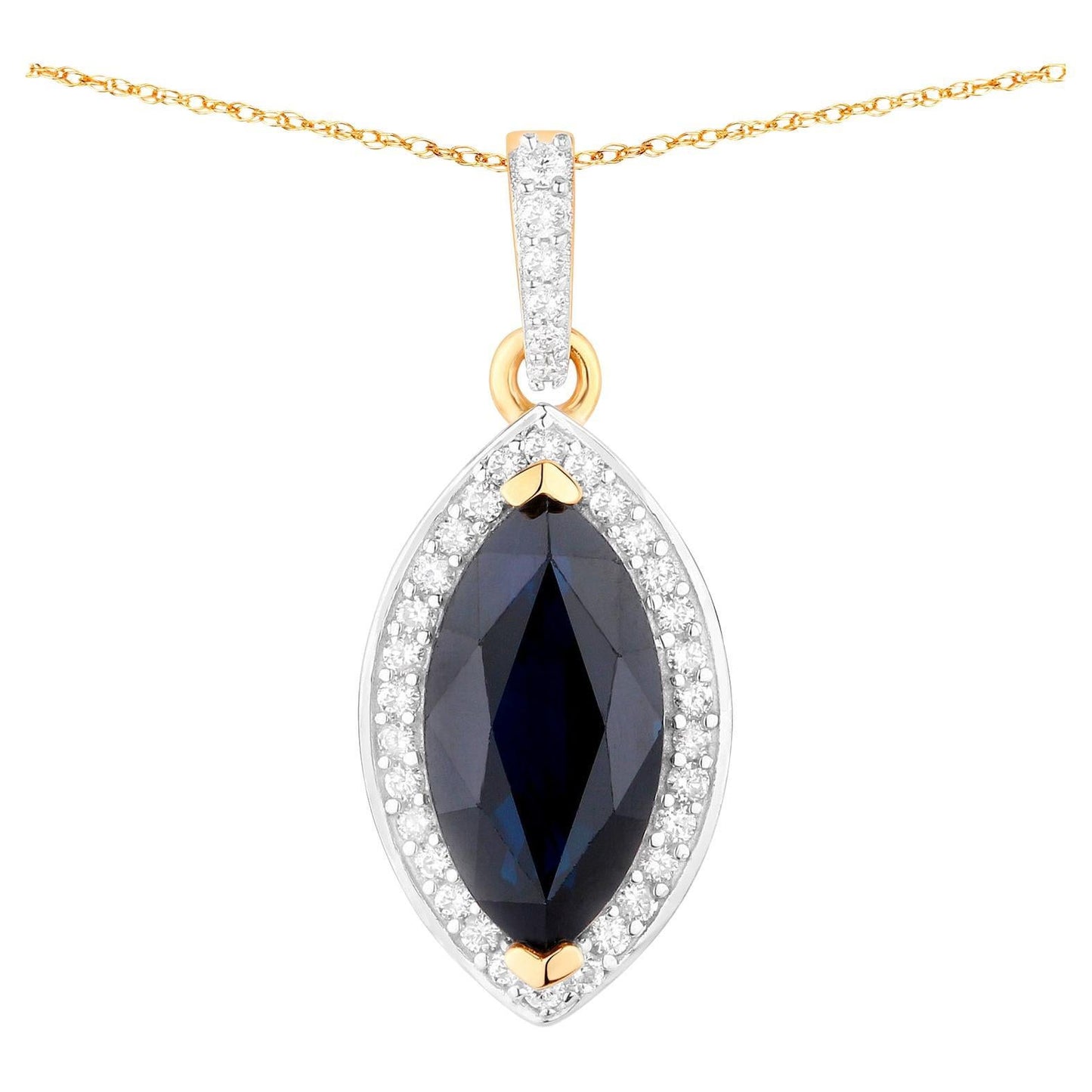 Blue Sapphire Pendant Necklace Diamonds 2.28 Carats 10K Yellow Gold
