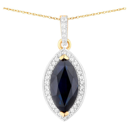 Blue Sapphire Pendant Necklace Diamonds 2.28 Carats 10K Yellow Gold