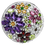 Multicolored Gemstones Flower Ring Amethyst Peridot Garnet Topaz Citrine