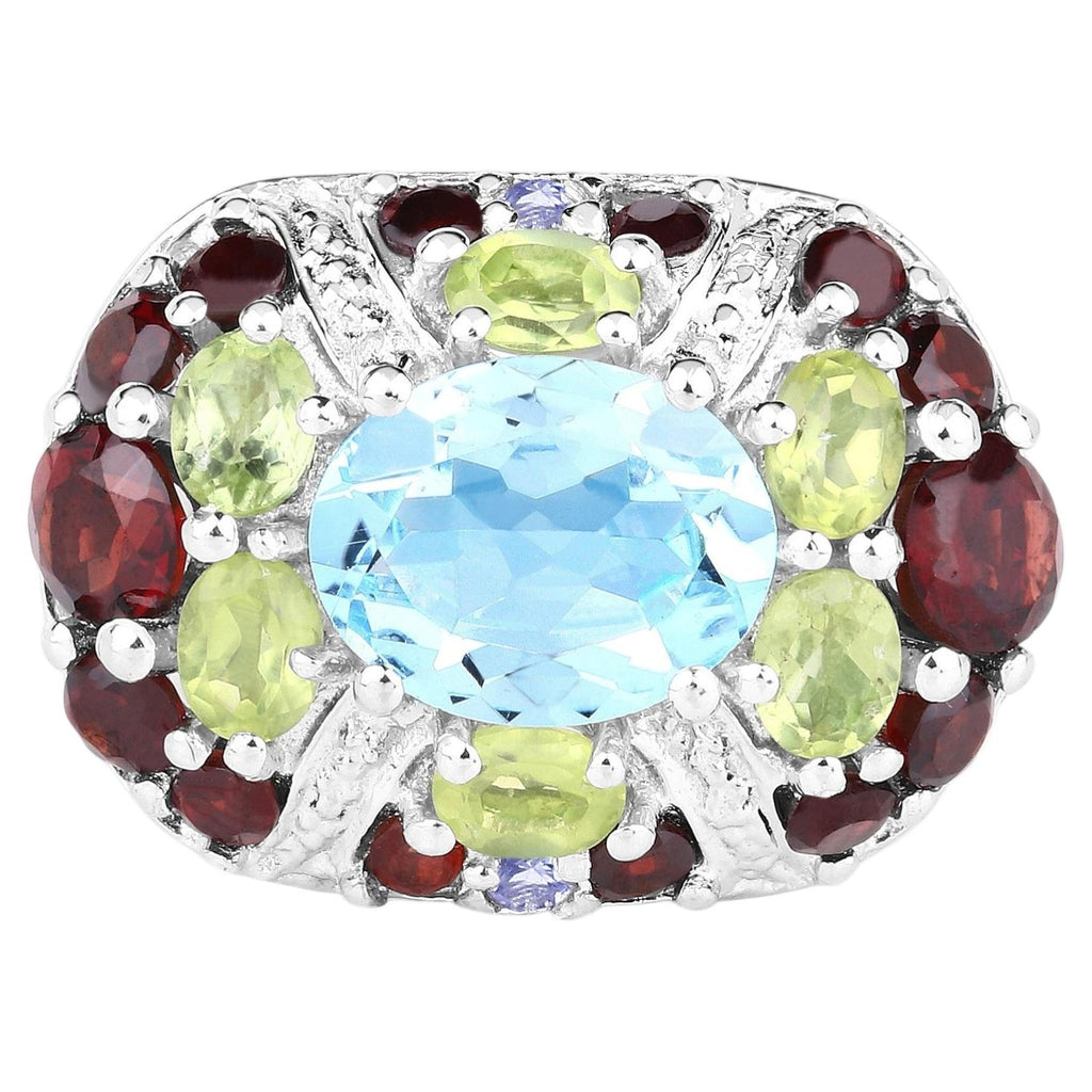 Natural Mixed Gemstones Ring 5.32 Carats Sterling Silver