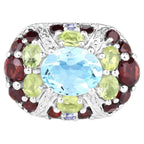 Natural Mixed Gemstones Ring 5.32 Carats Sterling Silver
