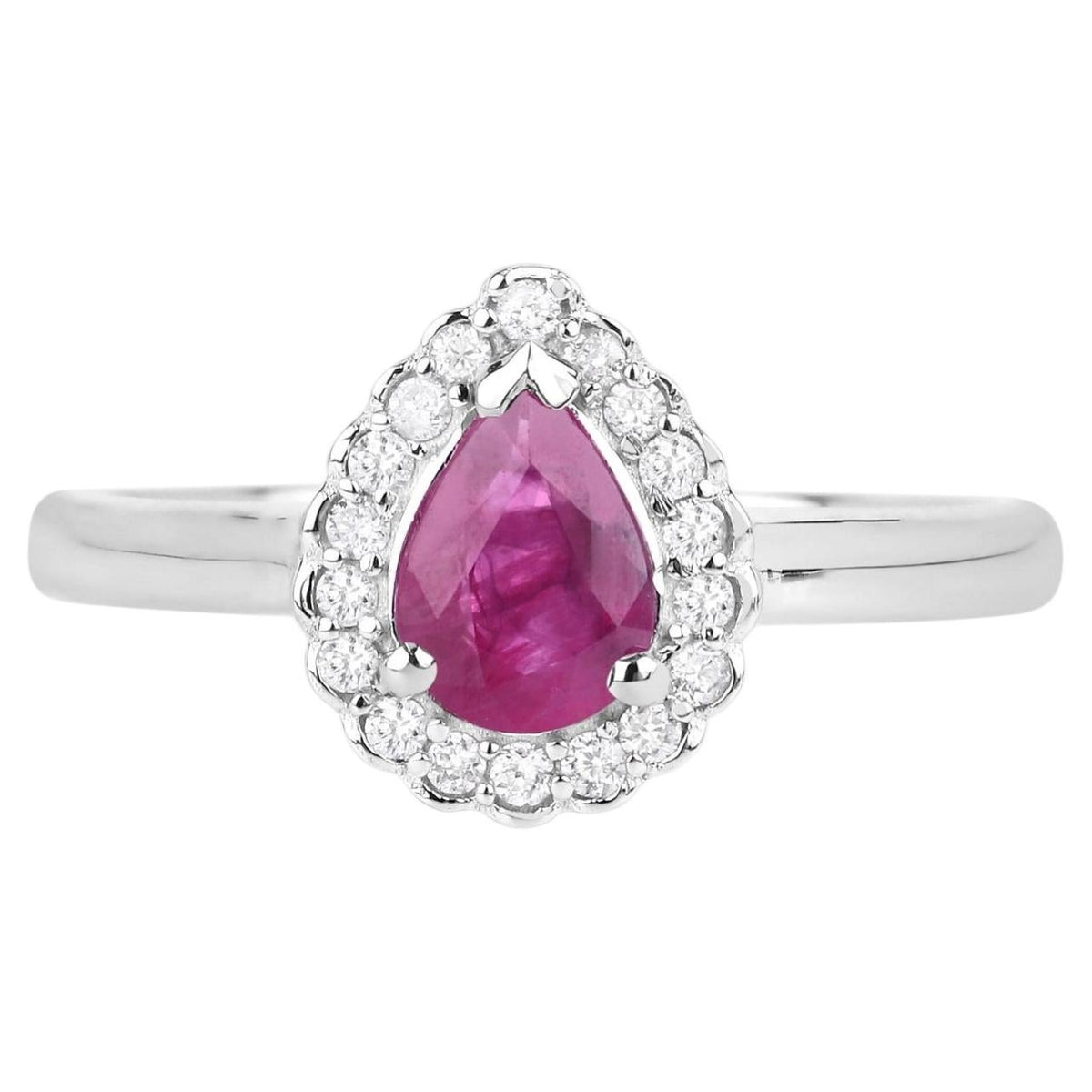 Ruby Ring With Diamonds 0.9 Carats 14K White Gold