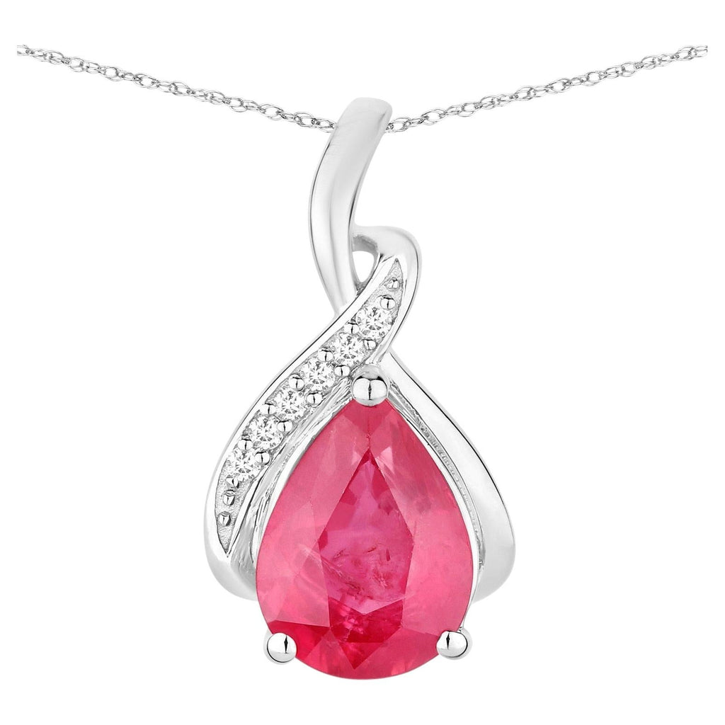 Ruby Pendant With Diamonds 1.94 Carats 14K White Gold