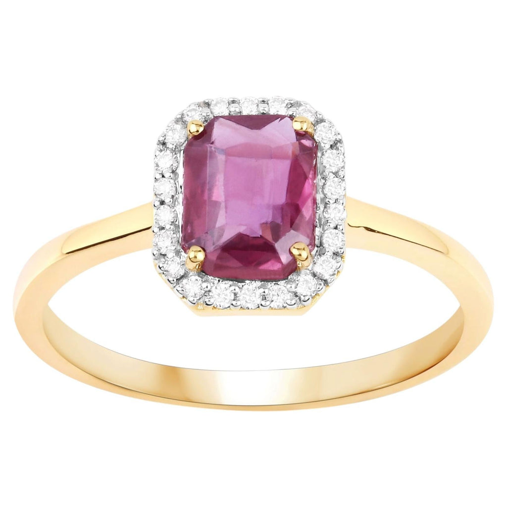 Pink Sapphire Ring With Diamonds 1.26 Carats 14K Yellow Gold