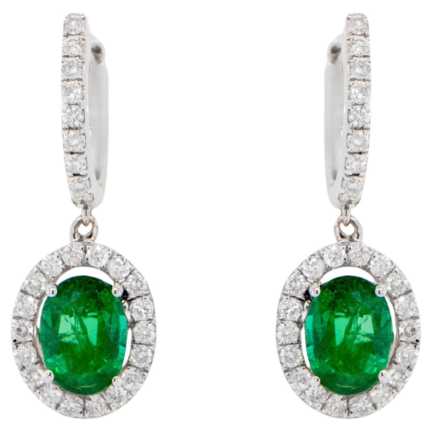 Emerald Dangle Earrings Diamonds 2.83 Carats 18K Gold