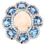 Opal Ring With London Blue Topaz 6.34 Carats Sterling Silver