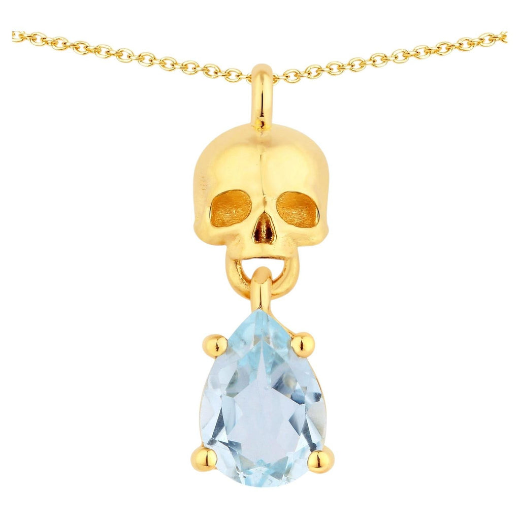 Blue Topaz Skull Pendant 0.84 Carats Gold Plated Silver