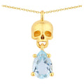 Blue Topaz Skull Pendant 0.84 Carats Gold Plated Silver