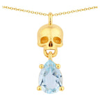 Blue Topaz Skull Pendant 0.84 Carats Gold Plated Silver