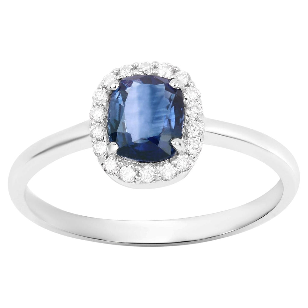 Blue Sapphire Ring With Diamonds 1.14 Carats 14K White Gold