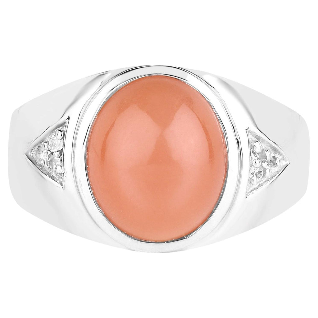 Peach Moonstone Ring With White Topaz 6.56 Carats Sterling Silver