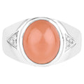 Peach Moonstone Ring With White Topaz 6.56 Carats Sterling Silver