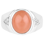 Peach Moonstone Ring With White Topaz 6.56 Carats Sterling Silver