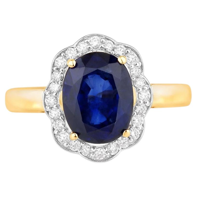 Blue Sapphire Ring With Diamonds 3.54 Carats 18K Yellow Gold